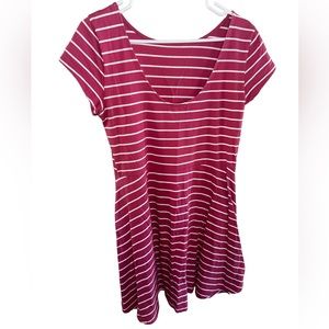 Chaps vintage reddish pinkish white striped mid soft Cotten flowey dress size L